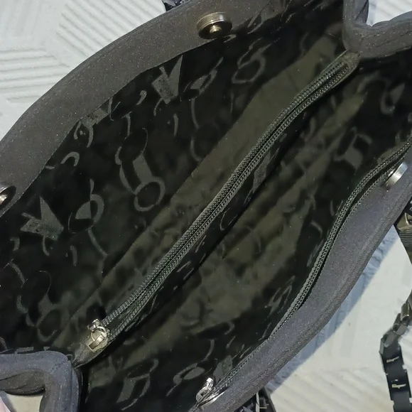 Black Canvas Chain Link Laptop Tote Shoulder Bag - Picture 7 of 9